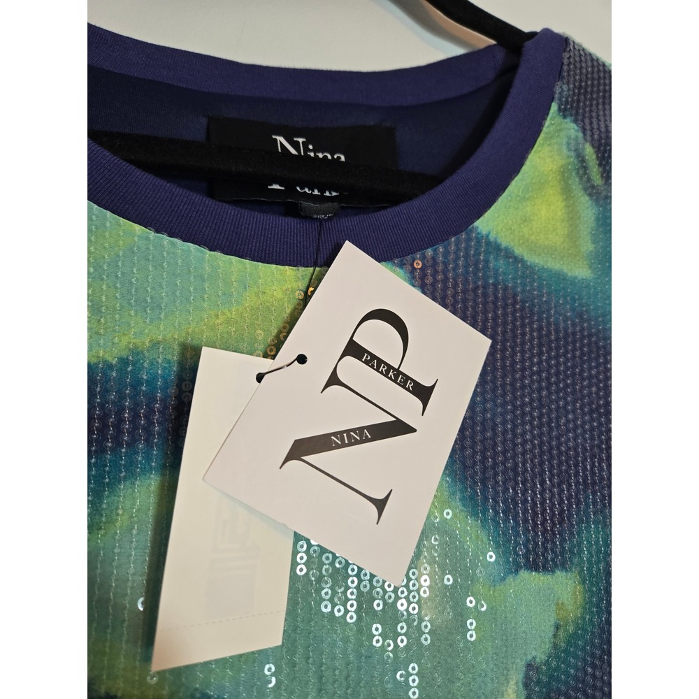 Nina Parker x Macys Neon Marble Sequin T-Shirt Dress Blue Green 1X 822-CSB053W - Picture 2 of 9
